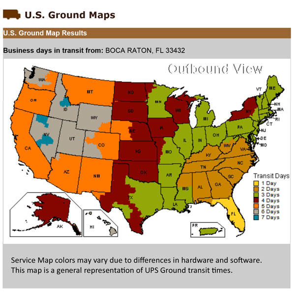 UPS U.S. Ground Deliver Map